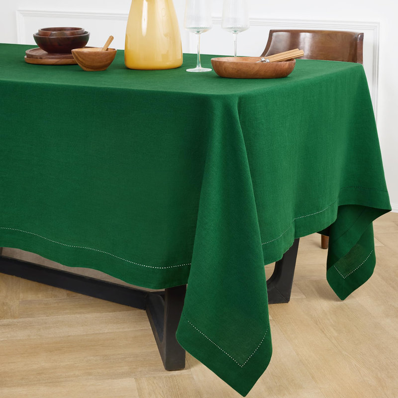 Sonoma Hemstitch - 100% Pure Linen Tablecloth (Prewashed), 120" x 70", Green