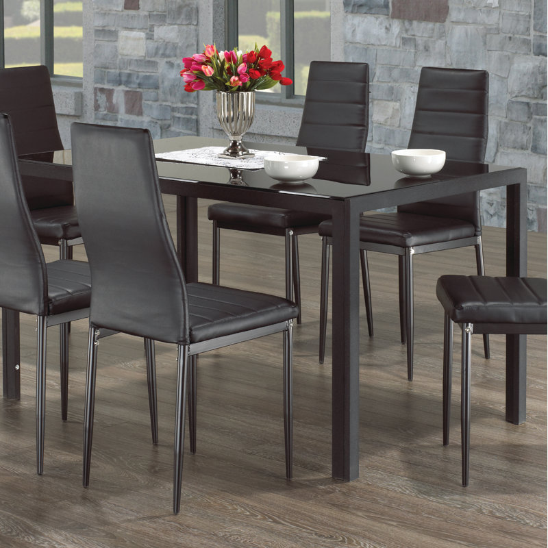 Duffy Glass Top Metal Base Dining Table