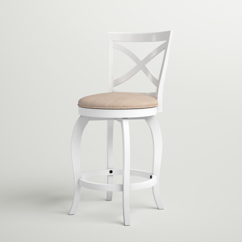 Brumback Wood Swivel Upholstered Stool, White, Counter Stool (25.25" Seat Height)