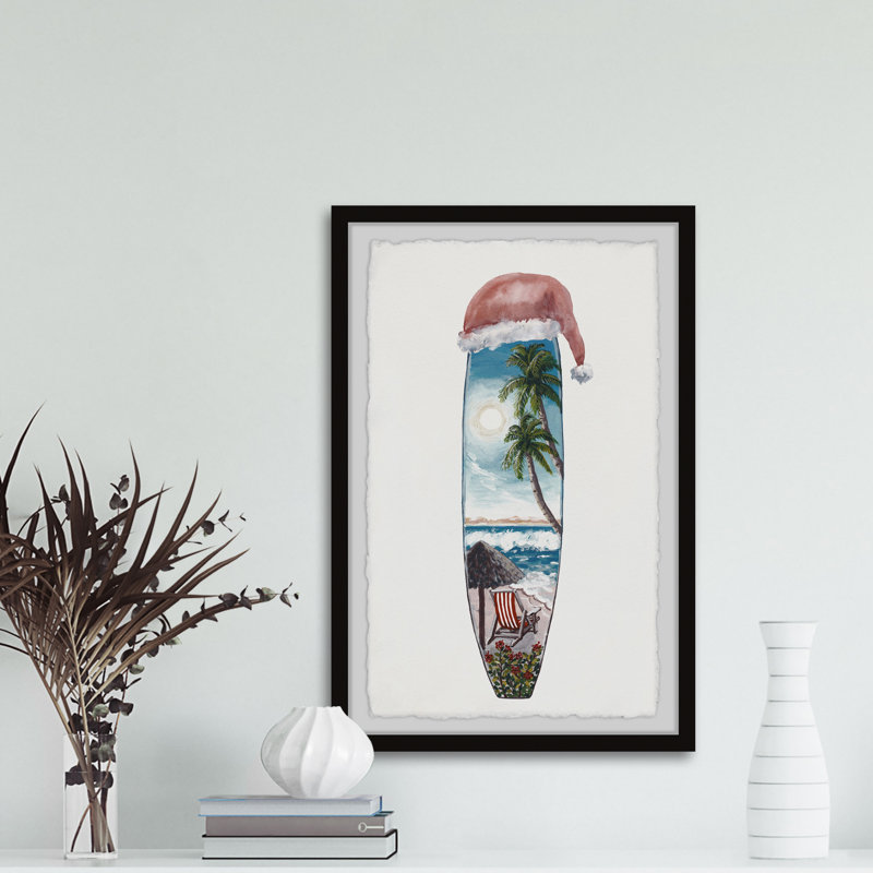Christmas Surfboard - Single Picture Frame Painting, 45cm H x 38cm W x 3.81cm D