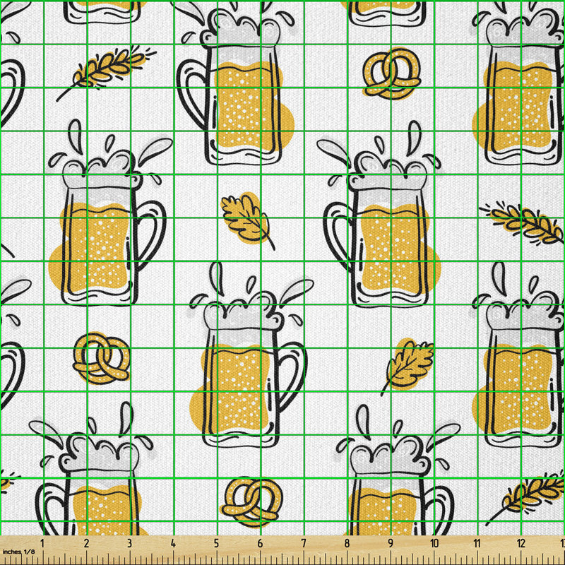 Tissu de bière à la verge, motif de boisson Doodle avec boisson alcoolisée dans une collation, carré