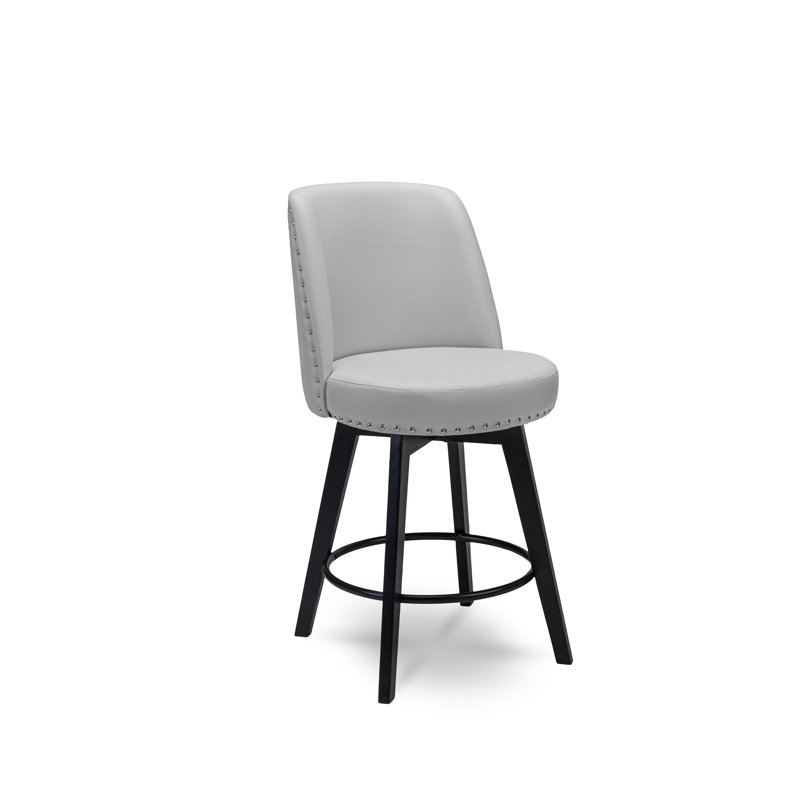 MINCETA Counter Height Bar Stools, 26" Swivel Bar Stools with Solid Wood Legs, Farmhouse Upholstered Barstools with Nailhead Trim Design for Kitchen Island, Home Bar, Performance Fabric, Gray