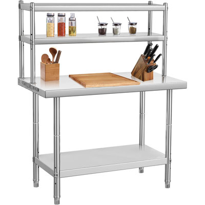 Heavy Duty Stainless Steel Work Table with Overshelves, 36"x24" Commercial Kitchen Prep Table for Home, Restaurant, Garage, or Industrial Use