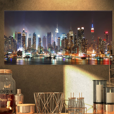 «Lit NYC Manhattan Skyline», impression de photo de paysage urbain