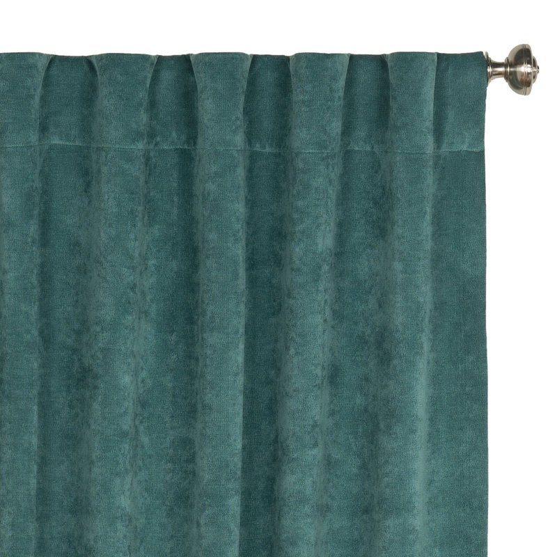 Sea Blue Velvet Polyester Sheer Back Tab Window Panel