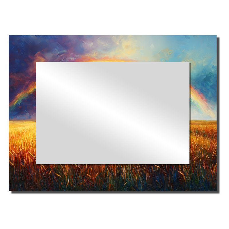 «Countryside Rainbow Over The Wheat Fields II», art mural traditionnel miroir décoratif, 24 po x 32 po
