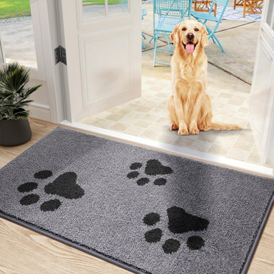Extra Large Grey Chenille Dog Door Mat – 60"x36", Absorbent, Non-Slip, Machine Washable
