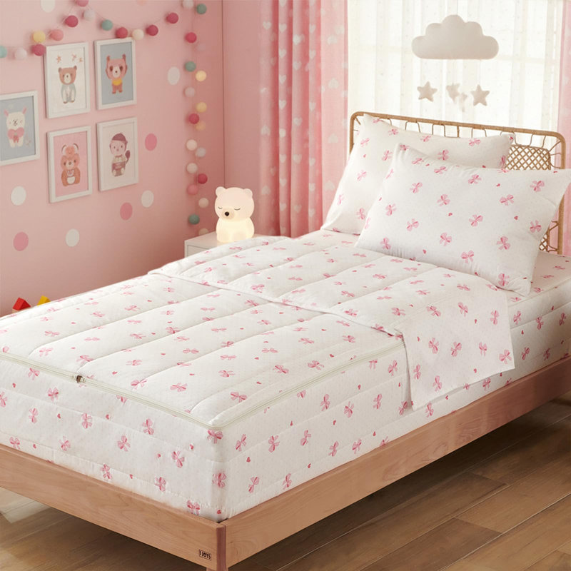Ensemble d'édredon 4 pièces 4 pièces Pink Hearts Bowknot, Lit simple