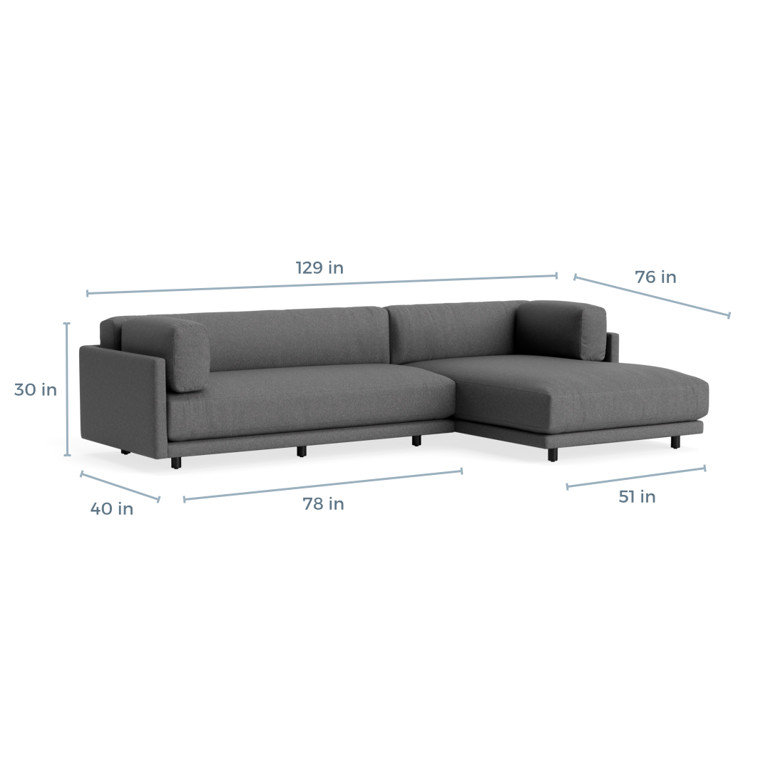 MTO - Sunday Small Sofa w/ Chaise, Right, Gabro Gray