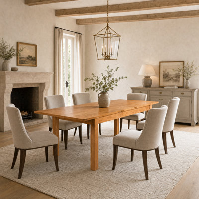 Table de salle à manger Capri extensible de 79 po à 95 po en bois d'acacia massif, finition naturelle, montage facile