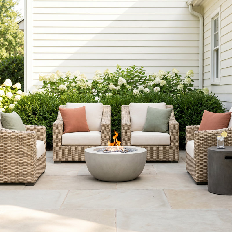 Eloisa Wicker 4 - Person Patio Conversation Set with Cushions, Tan