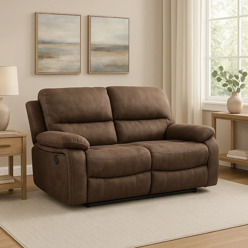 Causeuse inclinable manuelle Heny, assise en tissu brun, 68 pouces sans affaissement