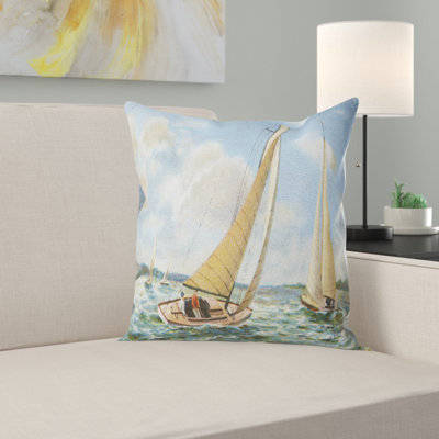 Seascape Painting Vintage Boats Sailing Pillow
