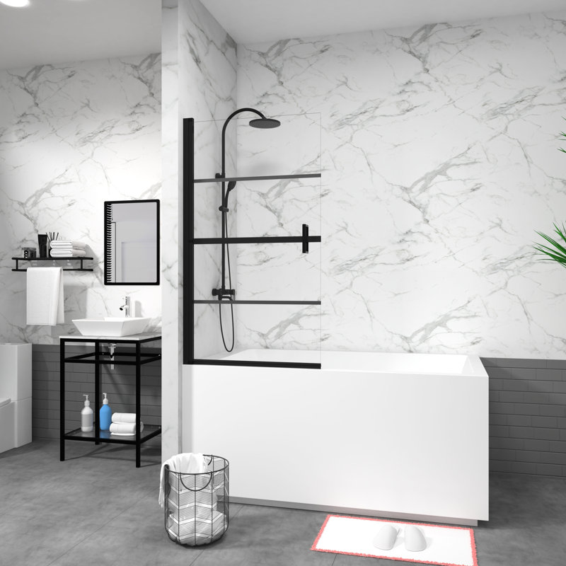 Black 180 Pivot Shower Screen Door, 55"X31.5", Tempered Glass, Superior Quality 55" Height X 31.5" Wide, Exquisite Glass Panel