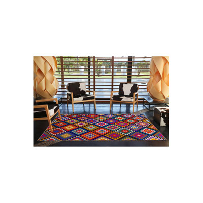 Tapis rond multicolore à motif géométrique rond lavable à la machine