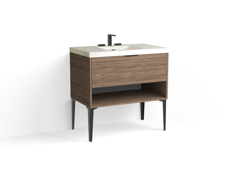 Modo 36" W Freestanding Single Bathroom Vanity with Dean Leg, Matte White/8" Widespread, Biondo, Matte Black
