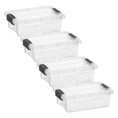  Mini bac de rangement transparent avec couvercle, 1,27 pte Boîte de rangement en plastique pour la maison, paquet de 4