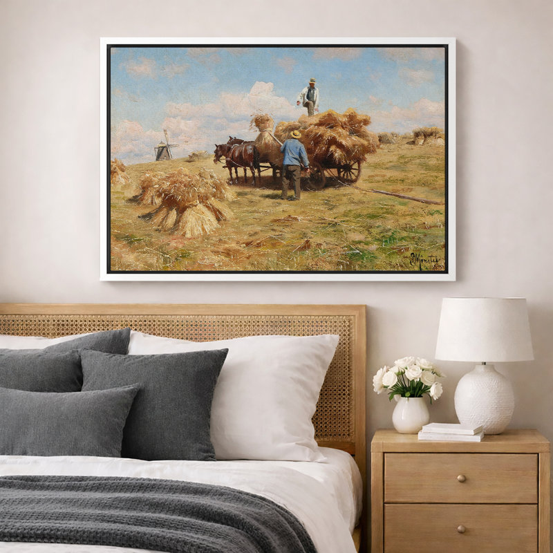 Illustration de moisson de foin de champ de récolte, images de salle à manger de ferme, art mural impression sur toile giclée sur toile.