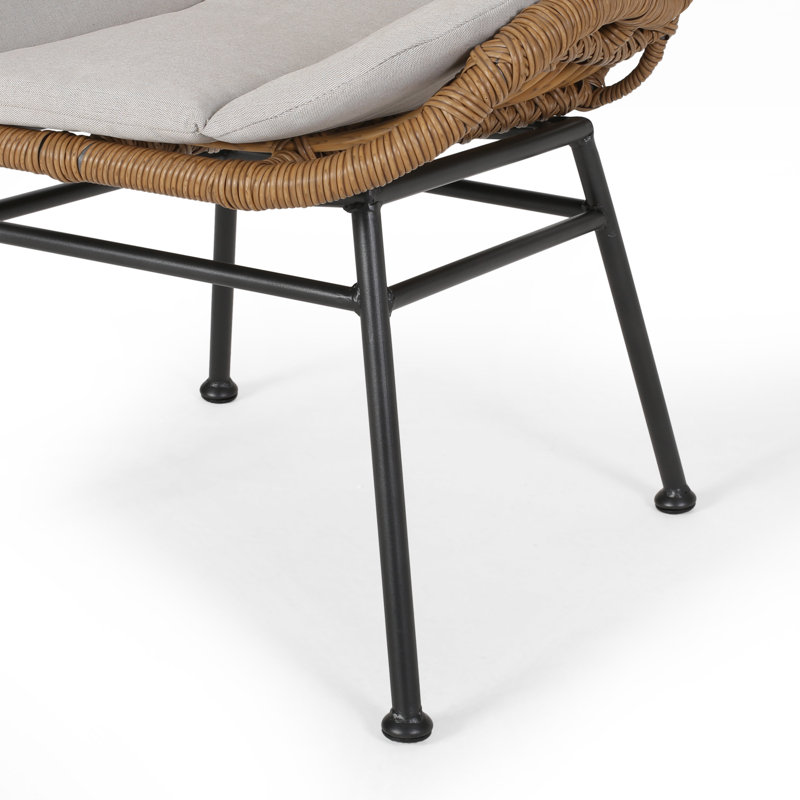 Chaise de patio avec coussins Frazer, Beige, Cadre brun clair