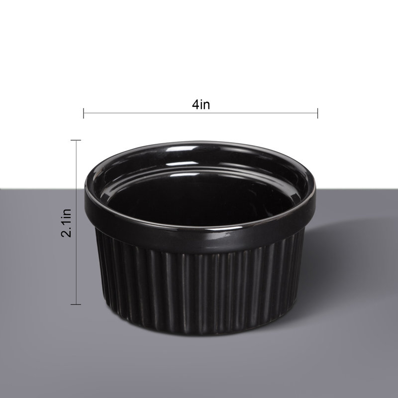 Enjyam Set of 8 Porcelain Ramekins 8oz – Stackable Oven Safe Souffle Dishes for Baking, Creme Brulee, Custard, Dips, Sauces, Appetizers – Durable Ceramic Bowls – Black (same color inside and outside)