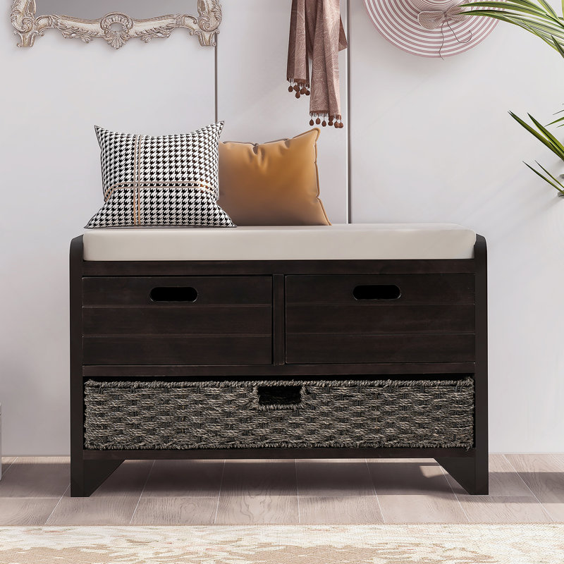 1 banc d'entrée rembourré avec rangement Mudroom Bench, Brun