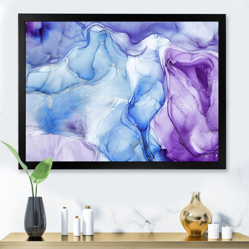 Art à l'encre bleue et mauve, impression sur toile, H 34 po x l 44 po x P 1,5 po, Cadre photo noir