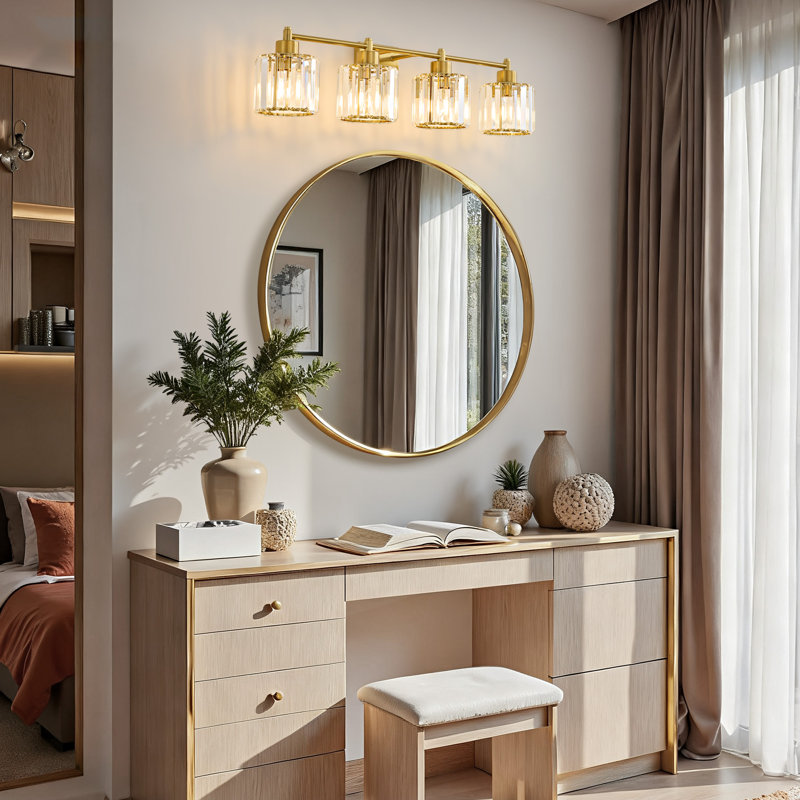 Éclairage de salle de bain à intensité variable à 3 lumières avec abat-jour en cristal K9 Berto, Doré, Quatre lumières