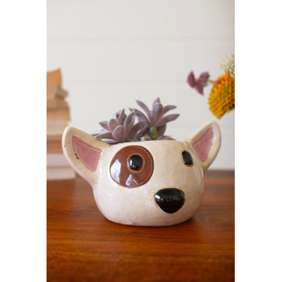  Dog Face Planters – Ceramic Black & White – 6" Tall 2x Set of 2