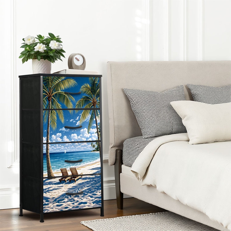 4 Drawer Dresser for Bedroom, Narrow Chest of Drawers, Wooden Top and Study Iron Frame 18"x37.5"-(WxH)