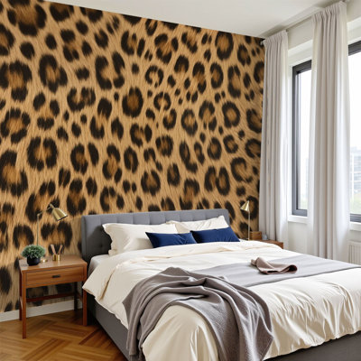 Peel and Stick Wallpaper Leopard Print Bold Spots Natural Textures Wall Murals 100"H x 144"W Removable PVC Wall Paper Self-Adhesive Wall Decor for Bedroom Living Room Home Office