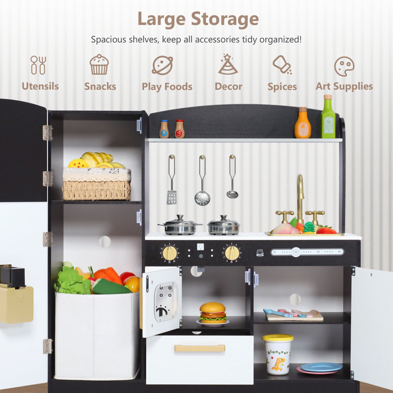 Wooden Play Kitchen Set for Kids with Ice Maker, Sink, Microwave, Dishwasher & Accessories – Educational Role Play Toy for Toddlers Ages 3+