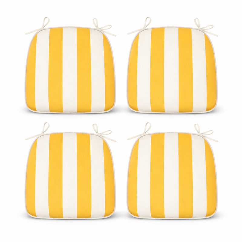 Outdoor U-Shaped Patio Chair Cushions With Ties, Water-Repellent Thick Foam Seat Pads For Garden & Dining Chairs, 17" X 16" X 2",- Yellow / White Striped