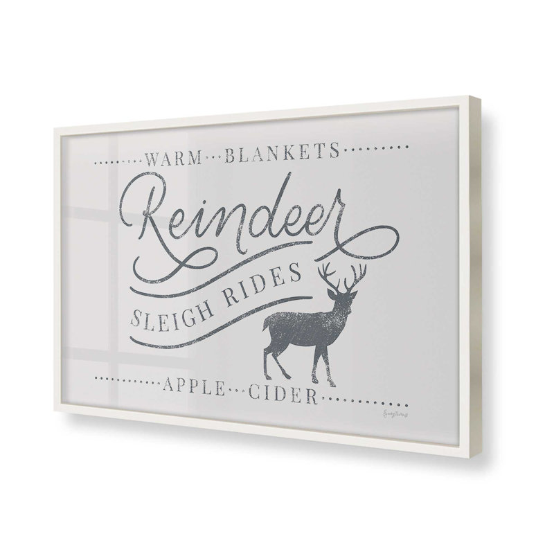 Renne en traîneau imprimé, Cadre simple blanc opaque, H 25 po x l 37 po