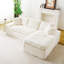 Canapé polyvalent en velours blanc: chaise convertible à deux places et méridienne droite-118099428