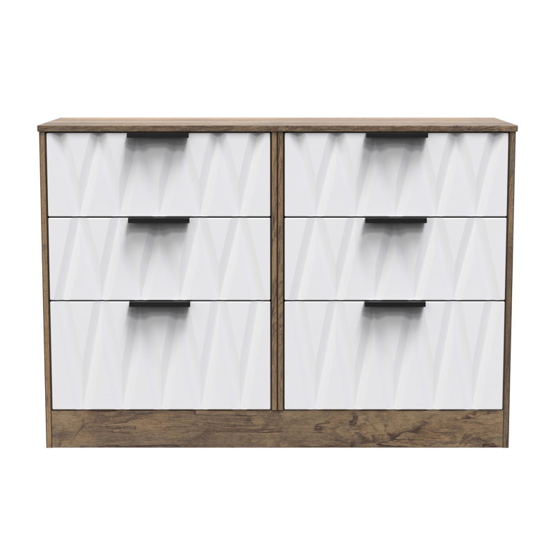 Besmir 6 Drawer Wide Chest (Ready Assembled), White Matt/Vintage Oak