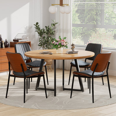 Mid-Century Wood Round Dining Table Set