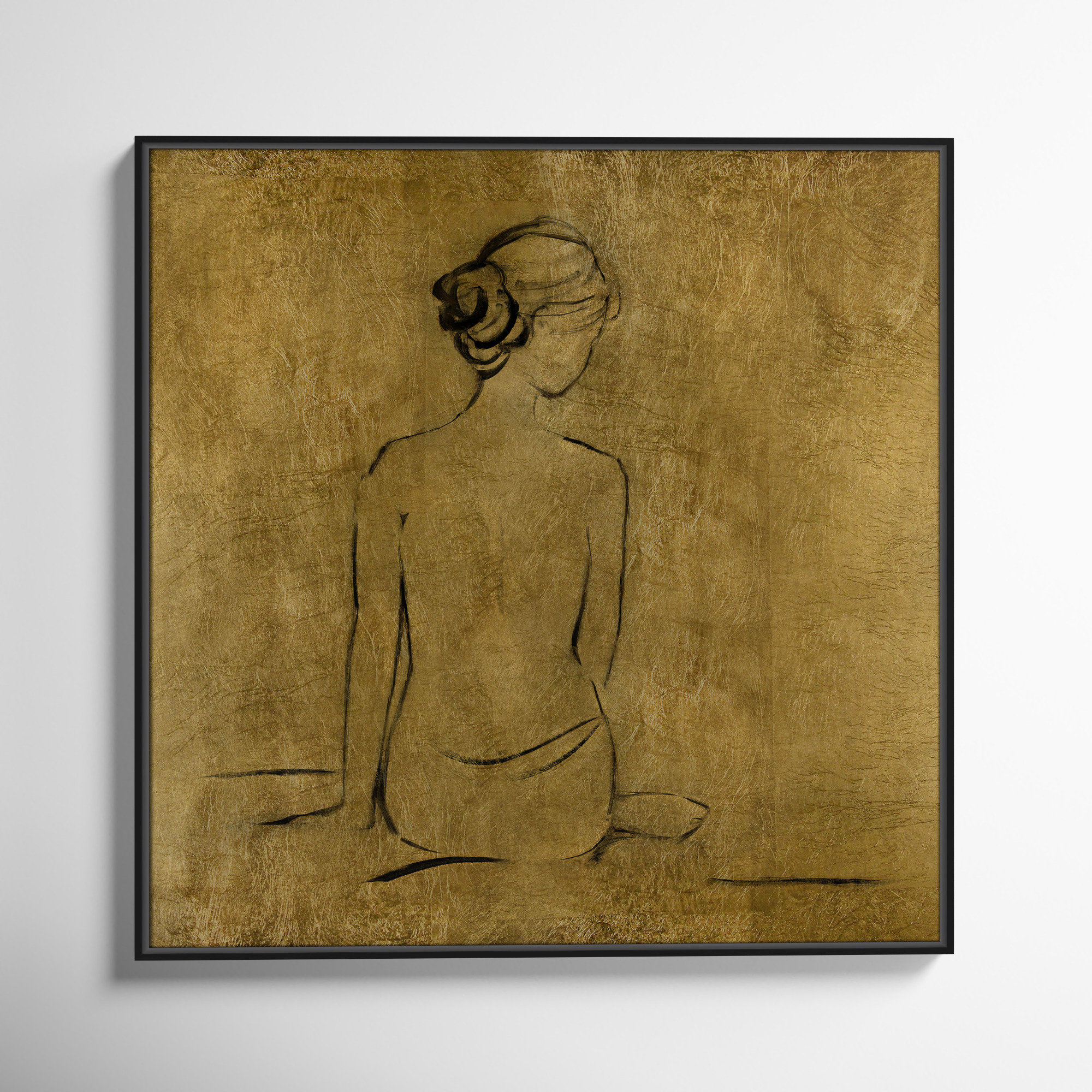 Golden Bather I by Sally Swatland - Painting Print, 46.5" H x 46.5" W x 2" D, Black Framed Canvas