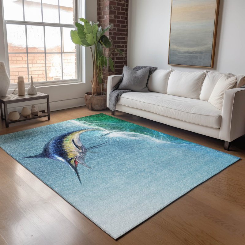 Premium Machine Washable Mayfield AMF147 Blue Rug, Rectangle 2'6" x 3'10"