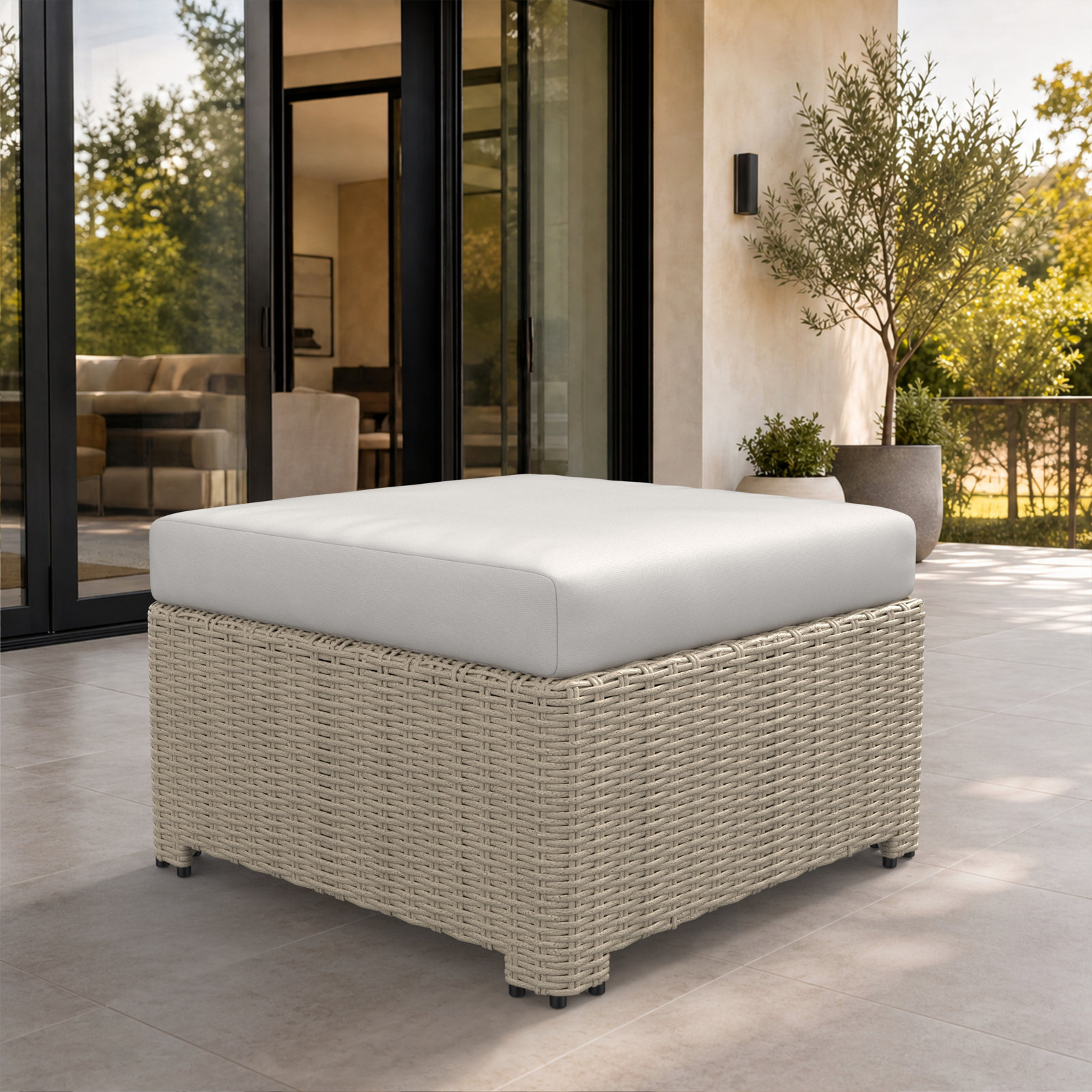 Henri Sunbrella® Patio Ottoman, Sunbrella® Canvas Natural
