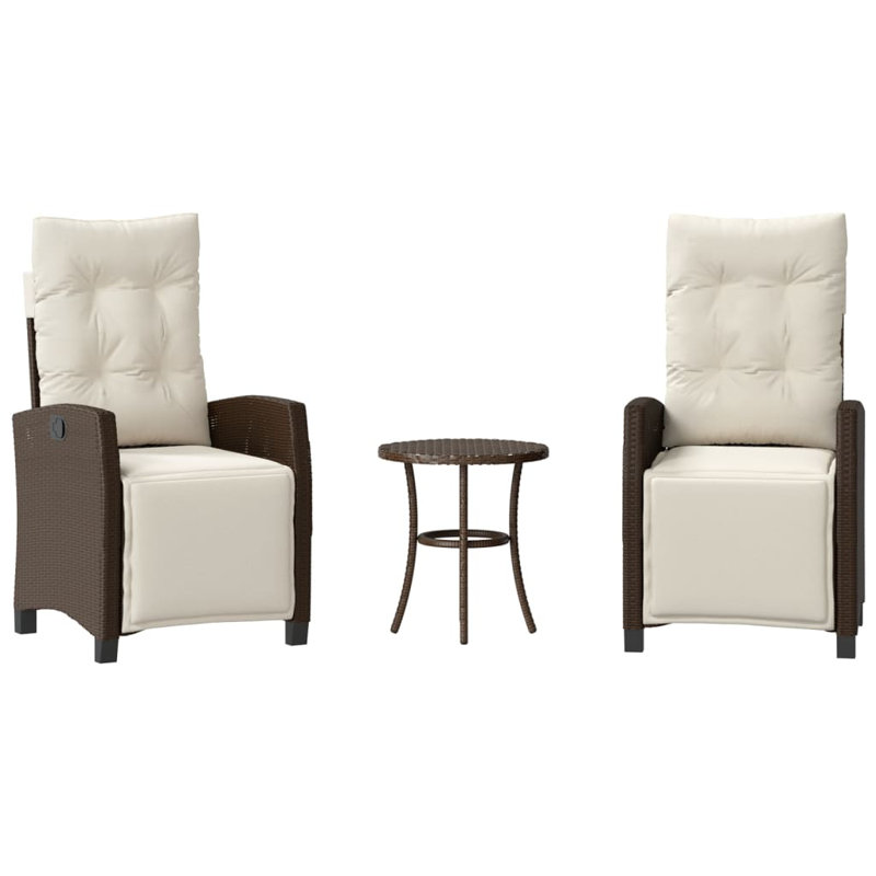 2 - Person Wicker Patio Dining Set with Round Table , Cushions Included, Brown, Brown