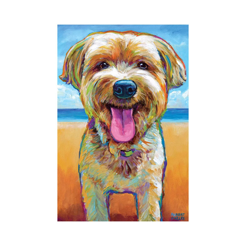 Yorkie On The Beach by Robert Phelps - Wrapped Canvas Painting, 30.48 cm H x 45.72 cm W