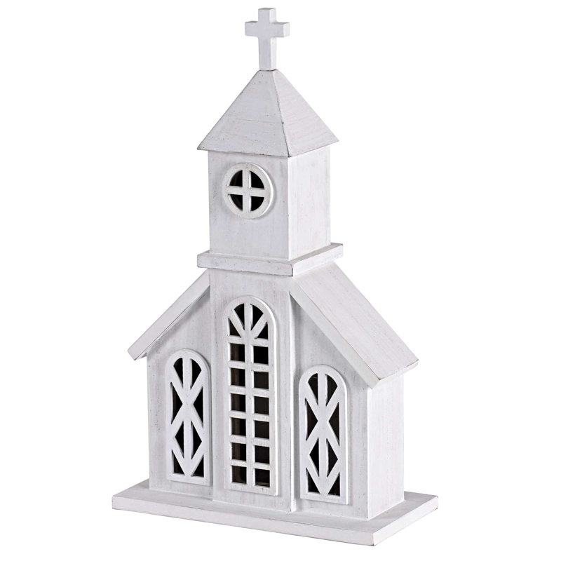 Figurine croix d'église blanche en bois 13,5h