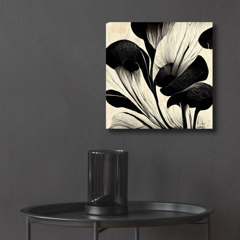 «Flowers Black White 27» par Ray Heere, art mural en verre acrylique, 24 po x 24 po, H 12 po x l 12 po x P 0,13 po