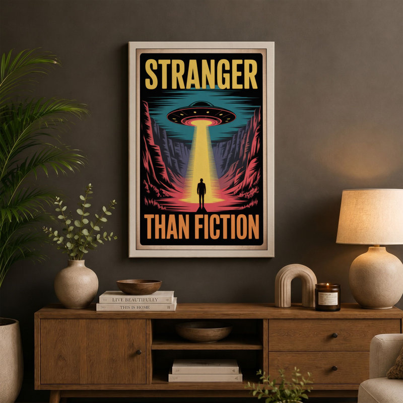 Stranger Than Fiction Retro - Wrapped Canvas, 24x16 - 61.0 x 40.6 cm, Teal Border