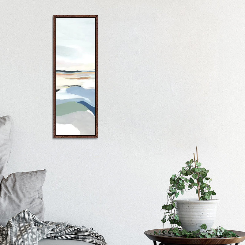 Seaside Day III by Isabelle Z - Panoramic Painting on Canvas, 30.48 cm H x 91.44 cm W, Classic Brown Wood Framed