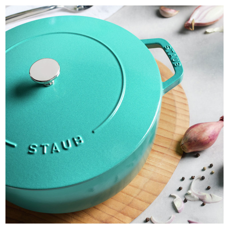 Staub Cast Iron Round Cocotte, Dutch Oven, 5.5-Quart, Serves 5-6, Made In France, Peony Pink, Turquoise