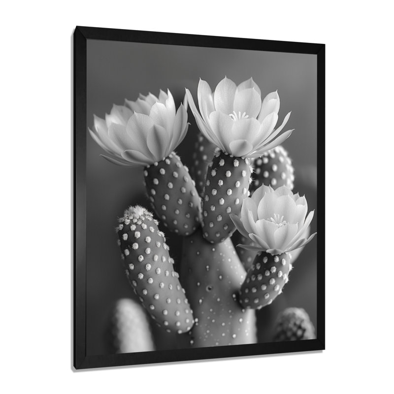 Cactus monochrome gris Botanical Bliss I - Floral Cactus Wall Art Living Room, H 20 po x l 12 po x P 1 po
