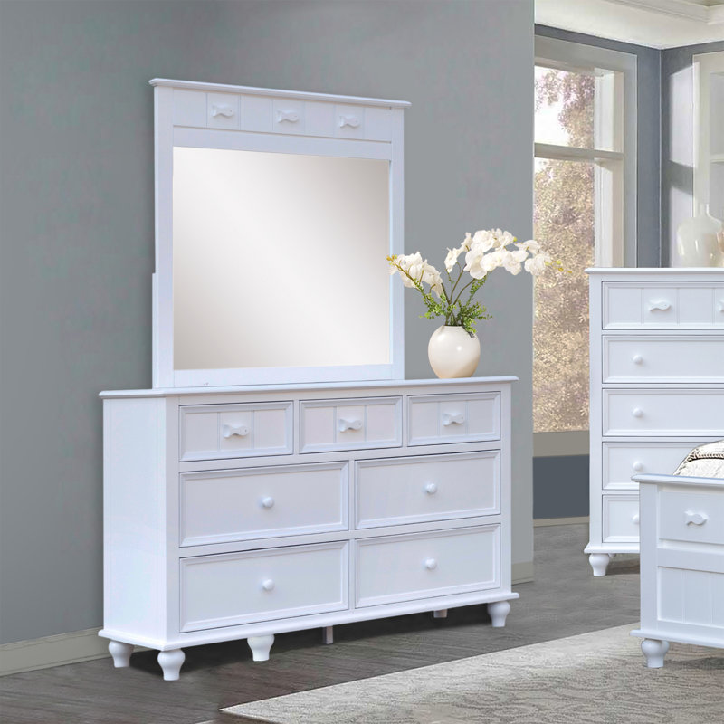 Fishtails Remer 7 Drawer White Dresser with Mirror