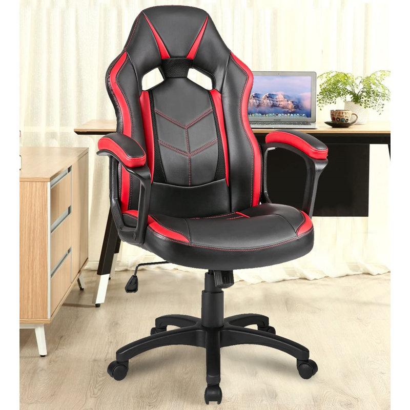 17 Stories Blak Ergonomic Faux Leather PC & Racing Game Chair, Red/Black