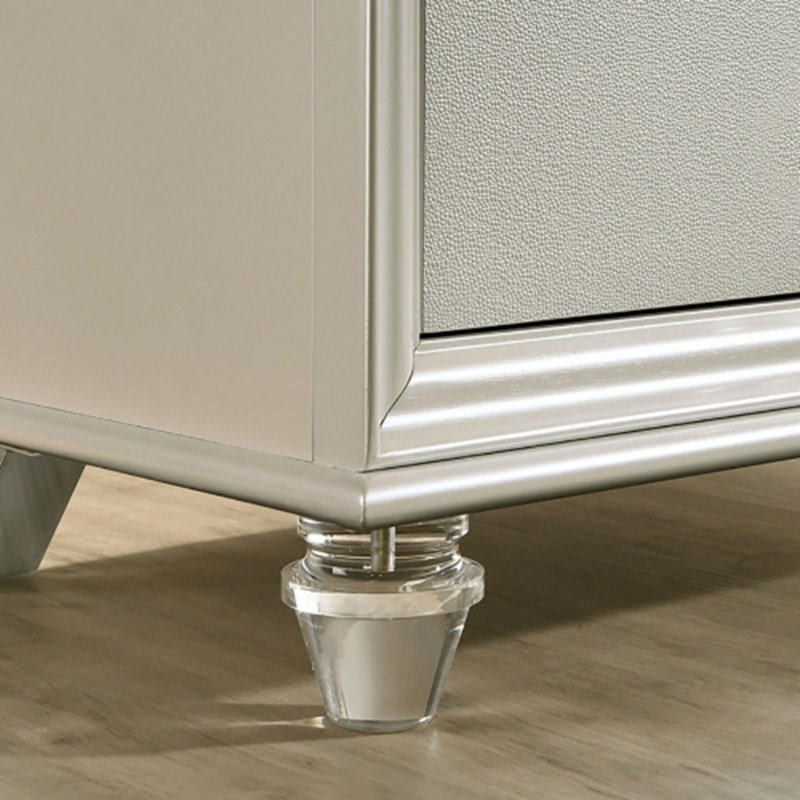 Table de chevet blanc perle avec détails en cristal et miroir et 2 tiroirs